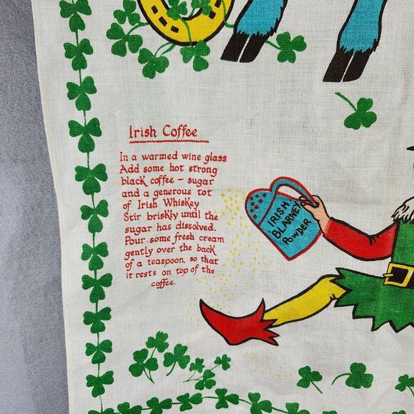 Vintage Irish Themed Linen Tea Towel With Recipes & Graphics - Picture 6 of 7